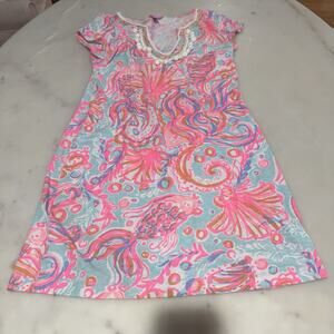 Lilly Pulitzer 30% Linen 70% Cotton Women’s S Pink Blue Pom Pom Summer Dress